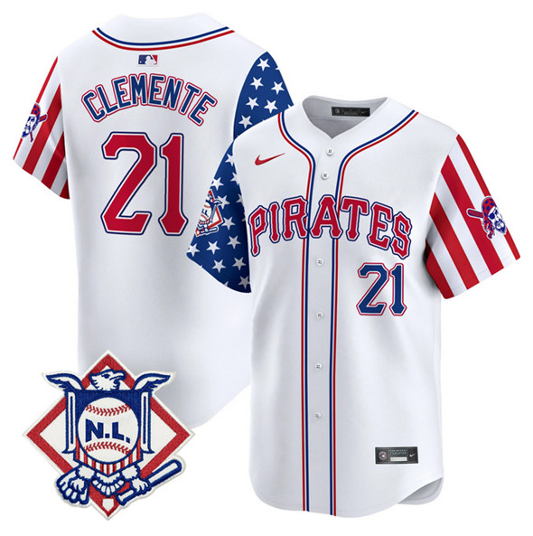 Men's White Pittsburgh Pirates #21 Roberto Clemente 2024 Fourth of July Vapor Limited Stitched Baseball Jersey